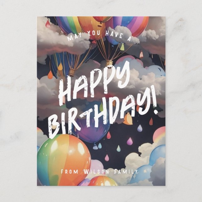 Editable Bithday rainbow ballons greeting Postcard (Front)