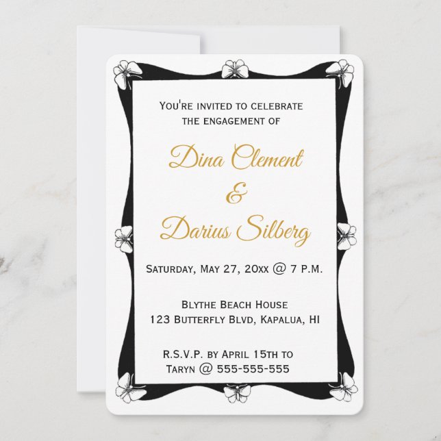Editable Black and White Butterfly Frame Invitation (Front)