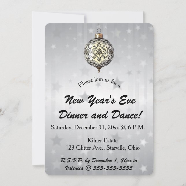 Editable Black and White Ornament Stars Background Invitation (Front)