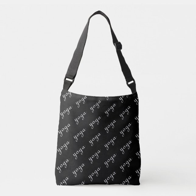 Editable black and white yoga calligraphy pattern crossbody bag (Front)