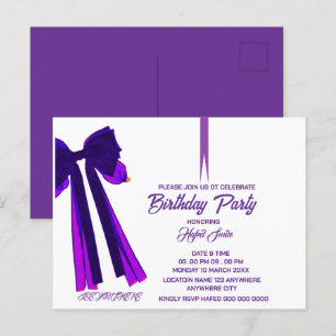 Editable Black Bow Birthday Invitation Template,  Postcard