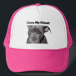 Editable Black Pitbull Trucker Hat<br><div class="desc">This is the coolest black pitbull picture downloaded from Pixabay. No further information is known about this black dog. As with all my products,  please feel free to customize by adding your own words and pictures.</div>