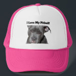 Editable Black Pitbull Trucker Hat<br><div class="desc">This is the coolest black pitbull picture downloaded from Pixabay. No further information is known about this black dog. As with all my products,  please feel free to customize by adding your own words and pictures.</div>
