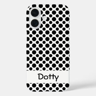 Editable Black Polka Dots Big and Small on White iPhone 16 Case