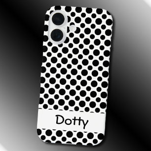 Editable Black Polka Dots Big and Small on White iPhone 16 Case