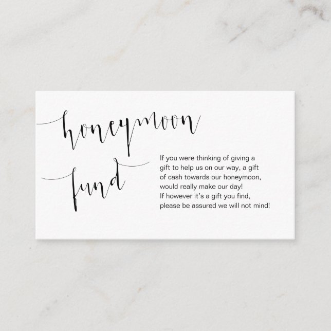 Editable Black script, Wedding Honeymoon Fund Enclosure Card (Front)