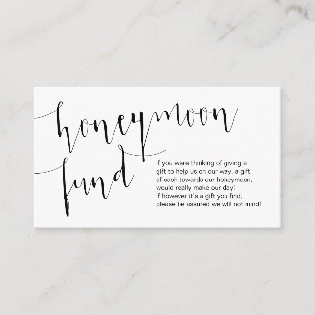 Editable Black Script, Wedding Honeymoon Fund Enclosure Card (Front)