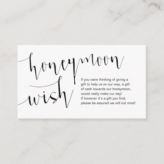 Editable Black Script, Wedding Honeymoon Wish Enclosure Card (Front)