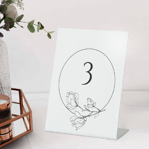 Editable Black White Floral Wedding Table Number Pedestal Sign