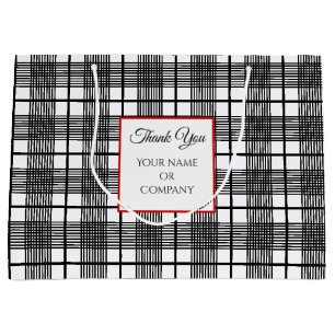 Editable Black White Glen Plaid Pattern Gift Bag