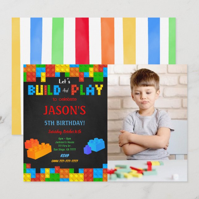 Editable Block Photo Invitation (Front/Back)