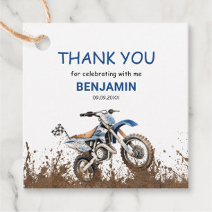 Editable Blue ATV Wheeler Bike Birthday Circle Favour Tags