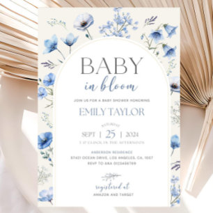 Editable Blue Baby In Bloom Baby Shower Invitation