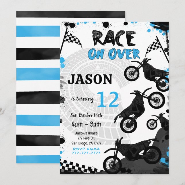 Editable Blue Bike Invitation Anniversaire (Devant / Derrière)
