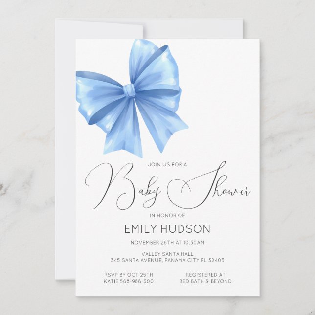 Editable Blue Bow Coquette Invitation (Front)
