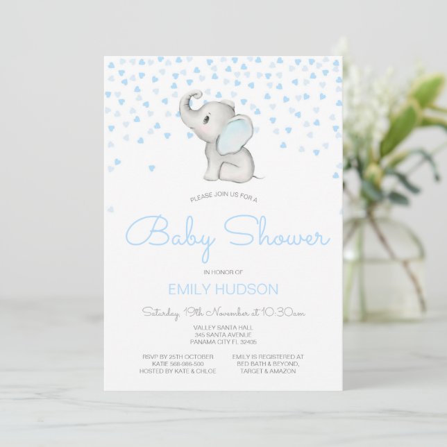 Editable Blue Elephant Invitation (Standing Front)