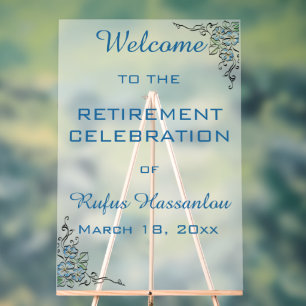 Editable Blue Flowers Celebration Acrylic Sign