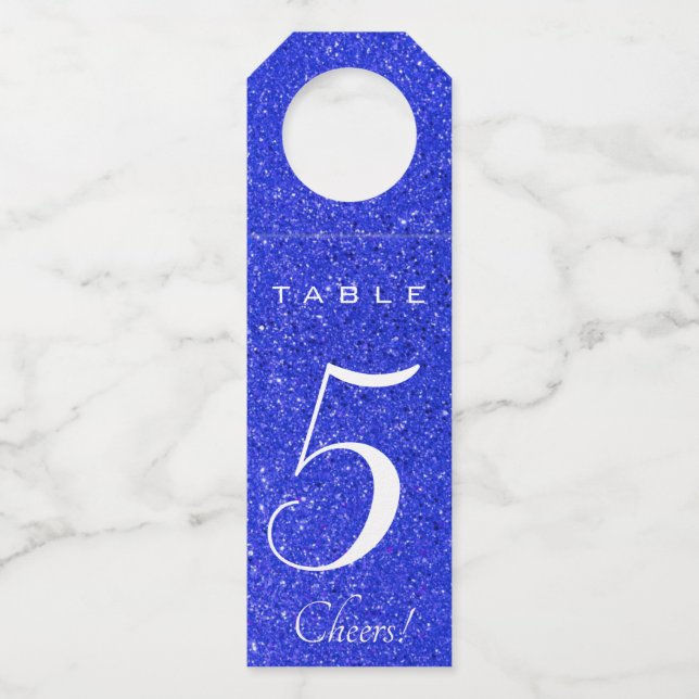 Editable Blue Glitter Table Number Bottle Tag (Front)