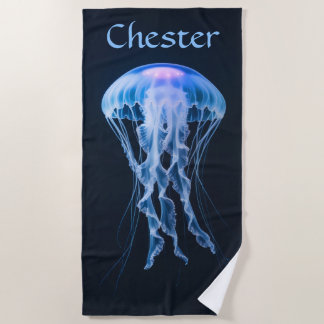 Editable Blue Jellyfish Beach Towel