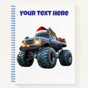 Editable Blue Monster Truck Christmas Spiral Noteb Notebook