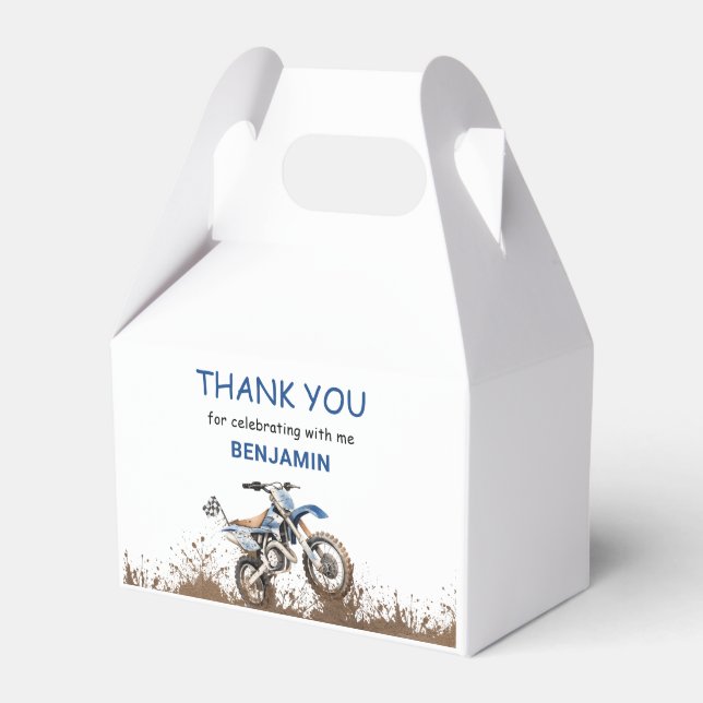 Editable Blue Motorbike Dirt Bike, Birthday Party  Favor Box (Front Side)