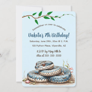 Editable Blue Snake Birthday Invitation