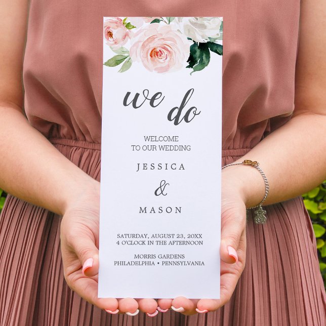 Editable Blushing Blooms Trifold Wedding Program (Creator Uploaded)