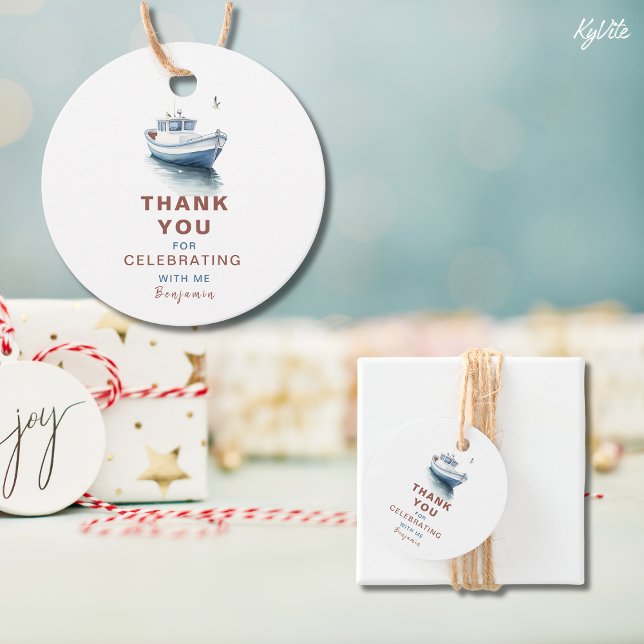 Editable Boat Circle Favour/ Thank You Tag - Boy (Creator Uploaded)