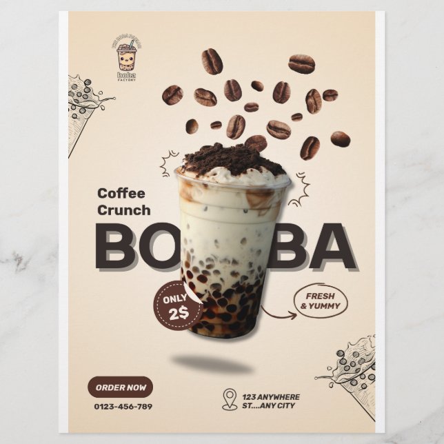 Editable Boba Tea Cafe Flyer, Small Business Menu (Front)