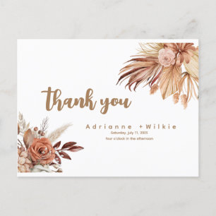 Editable Boho and Pampas Thank you card. Postcard