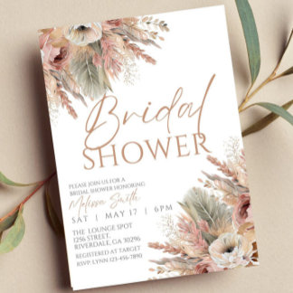Editable Boho Bridal Shower Invitation, Pampas Invitation