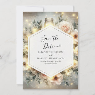 Editable Boho Mason Jar Wedding Save The Date
