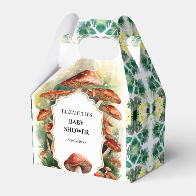 Editable Boho Mushroom Baby Shower Favor Box (Front Side)