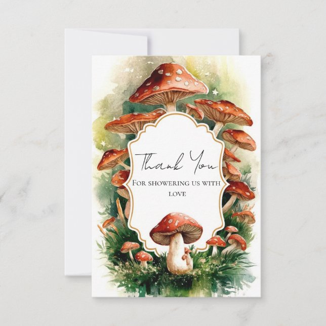 Editable Boho Mushroom Baby Shower Thank You Card (Front)