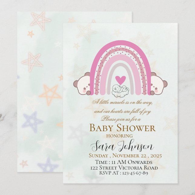 Editable Boho Rainbow Baby Shower Invitation (Front/Back)