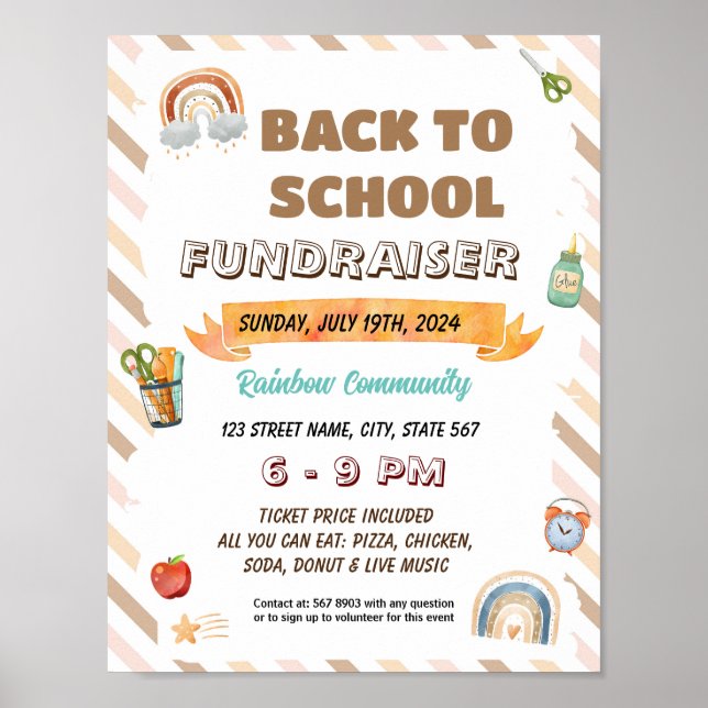 Editable Boho rainbow school template Poster (Front)