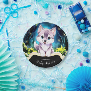 Editable Boho Wolf Baby Shower Paper Plate