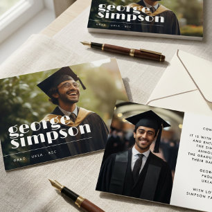 Editable Bold Script Grad Graduate Two Photo Announcement