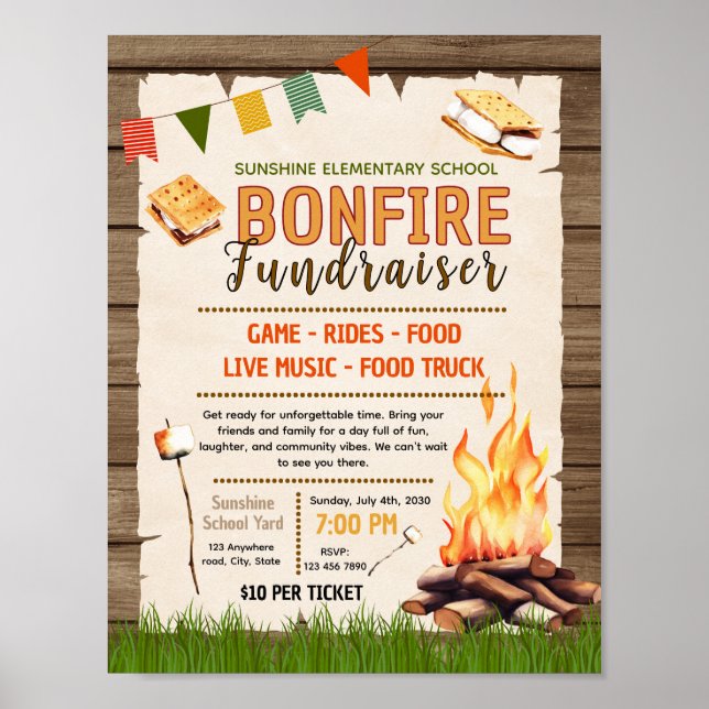 Editable bonfire bbq Flyer Template Poster (Front)