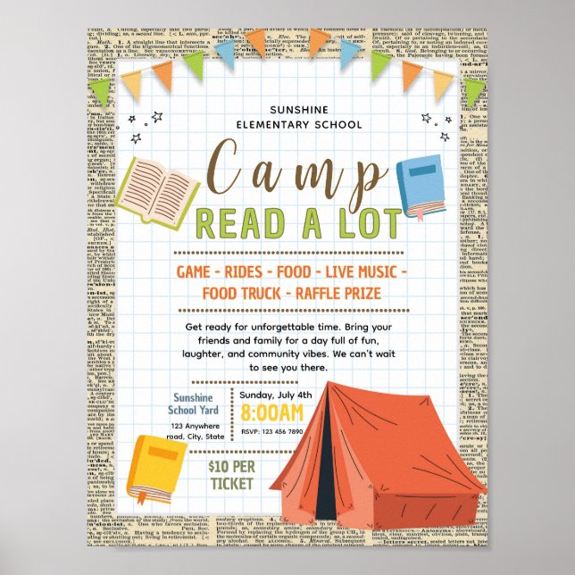 Editable book camp read fundraiser flyer poster (Front)