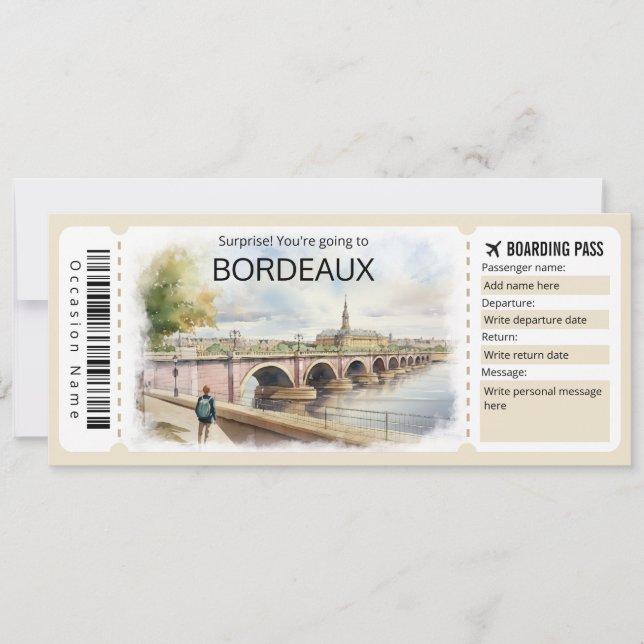 Editable Bordeaux Plane ticket, France Trip Invitation (Front)
