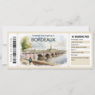 Editable Bordeaux Plane ticket, France Trip Invitation