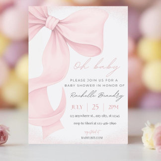 Editable Bow Baby Shower Invitation Template Pink