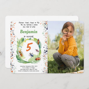 Editable Boy  Bug Birthday Party Photo Invitation