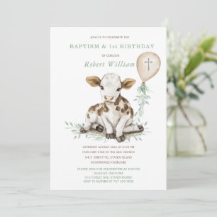 Editable Boy First Birthday and Baptism Invitation