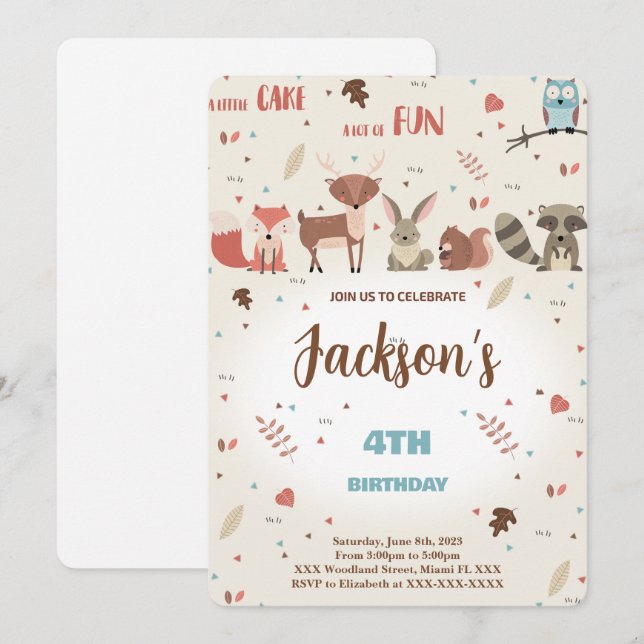 Editable Boy Woodland Birthday Invitation (Front/Back)