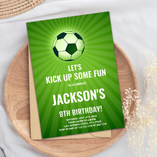 Editable Boys Sports Party Card with Ball & Field 