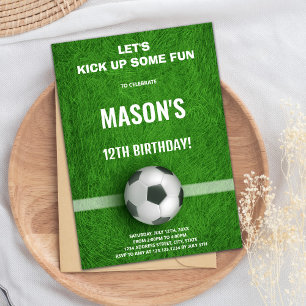 Editable Boys Sports Party Card with Field & Ball 