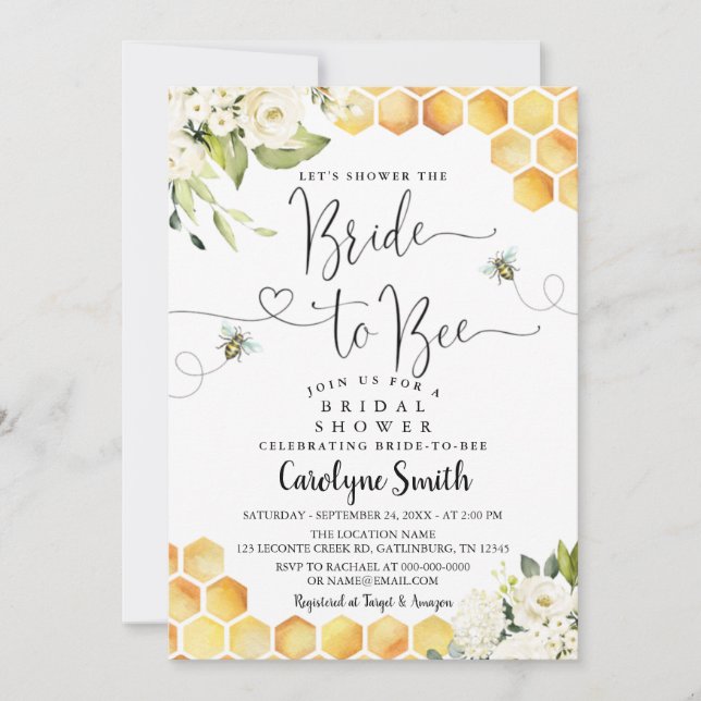 Editable Bride to Bee Bridal Shower Invitation (Front)