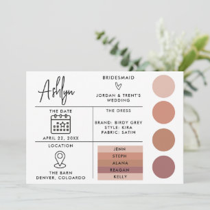 Editable Bridesmaids Info Card for Wedding 